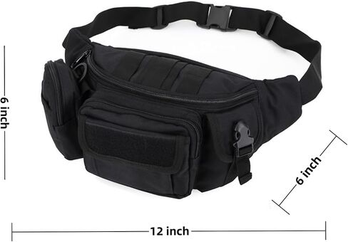 Tactical Waist Pack for Men - 8L Large Capacity Water Resistant Gun Pack for Outdoor Sports Hiking Travel Fishing (Black) in Saudi Arabia