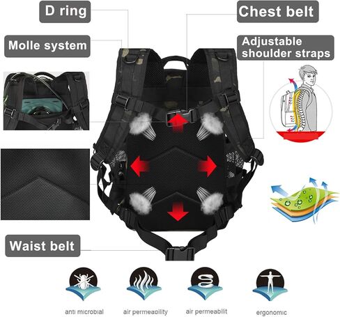 حقائب ظهر YAKEDA العسكرية التكتيكية للمشي لمسافات طويلة / حزمة يومية 3 أيام حقيبة ظهر للكمبيوتر المحمول مع جيوب شبكية (ACU) in Kuwait