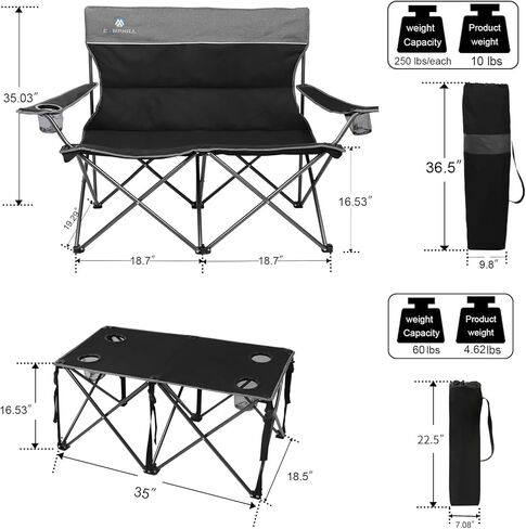 Camping Chair Set of 4, Outdoor Folding Camping Chairs with Table Heavy Duty Lawn Chair with Cup Holder,Collapsible Chair Include One Sofa Chair and Two Single Chairs and Camping Table in Kuwait