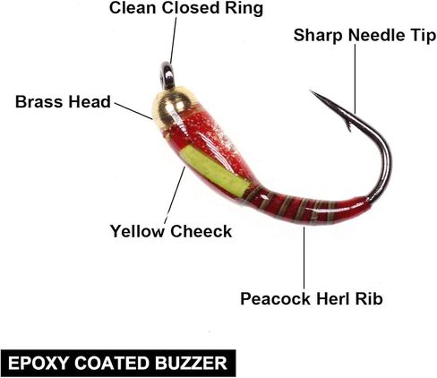 Wifreo Fly Fishing Bead Head Midge Nymph Fly لسمك السلمون المرقط Carppie Bluegill Ice Fishing الحجم 10 12 14 حزمة من 12 (حجم ميكس، حزمة من 12) in Kuwait