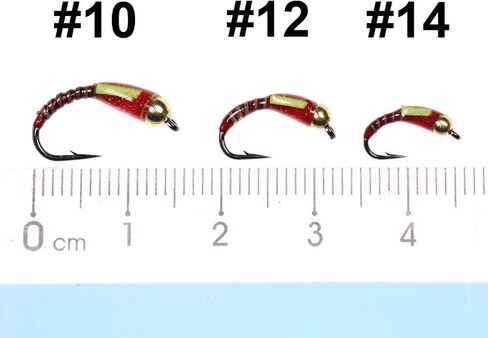 Wifreo Fly Fishing Bead Head Midge Nymph Fly لسمك السلمون المرقط Carppie Bluegill Ice Fishing الحجم 10 12 14 حزمة من 12 (حجم ميكس، حزمة من 12) in Kuwait