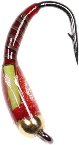 Wifreo Fly Fishing Bead Head Midge Nymph Fly لسمك السلمون المرقط Carppie Bluegill Ice Fishing الحجم 10 12 14 حزمة من 12 (حجم ميكس، حزمة من 12) in Kuwait