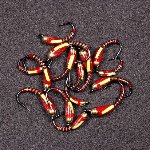 Wifreo Fly Fishing Bead Head Midge Nymph Fly لسمك السلمون المرقط Carppie Bluegill Ice Fishing الحجم 10 12 14 حزمة من 12 (حجم ميكس، حزمة من 12) in Kuwait