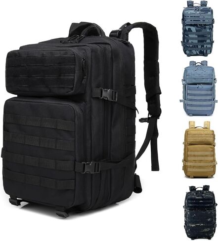 حقيبة ظهر تكتيكية عسكرية من OKYUK، حقيبة ظهر 45 لتر من الجيش مولي، حقيبة ظهر للتنزه سيرًا على الأقدام لمدة 3 أيام، حقيبة ظهر كبيرة للتخييم للرجال والنساء مع نظام مولي (أسود) in Kuwait