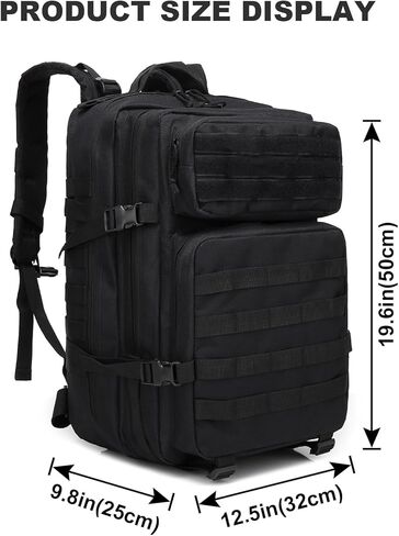 حقيبة ظهر تكتيكية عسكرية من OKYUK، حقيبة ظهر 45 لتر من الجيش مولي، حقيبة ظهر للتنزه سيرًا على الأقدام لمدة 3 أيام، حقيبة ظهر كبيرة للتخييم للرجال والنساء مع نظام مولي (أسود) in Kuwait