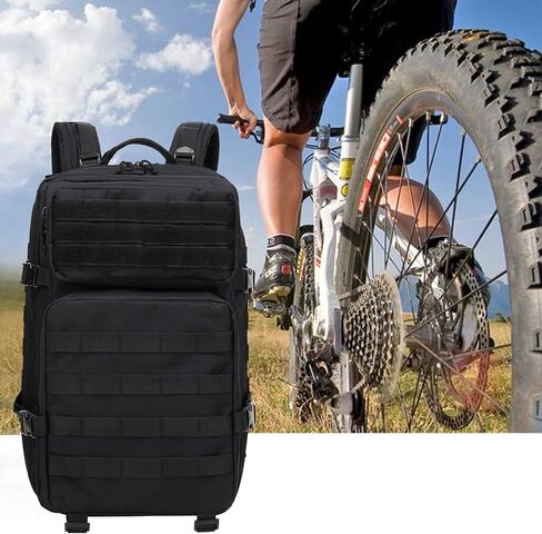 حقيبة ظهر تكتيكية عسكرية من OKYUK، حقيبة ظهر 45 لتر من الجيش مولي، حقيبة ظهر للتنزه سيرًا على الأقدام لمدة 3 أيام، حقيبة ظهر كبيرة للتخييم للرجال والنساء مع نظام مولي (أسود) in Kuwait