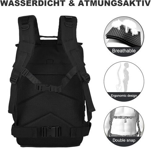 حقيبة ظهر تكتيكية عسكرية من OKYUK، حقيبة ظهر 45 لتر من الجيش مولي، حقيبة ظهر للتنزه سيرًا على الأقدام لمدة 3 أيام، حقيبة ظهر كبيرة للتخييم للرجال والنساء مع نظام مولي (أسود) in Kuwait