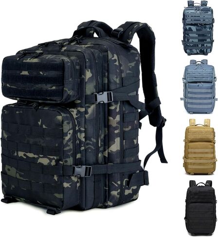 OKYUK Military Tactical Backpack, 45L Molle Army Assault Pack 3 Day Bug Out Bag Hiking Trekking Rucksack, Large Camping Rucksack for Men & Women with Molle System (Black) in Saudi Arabia