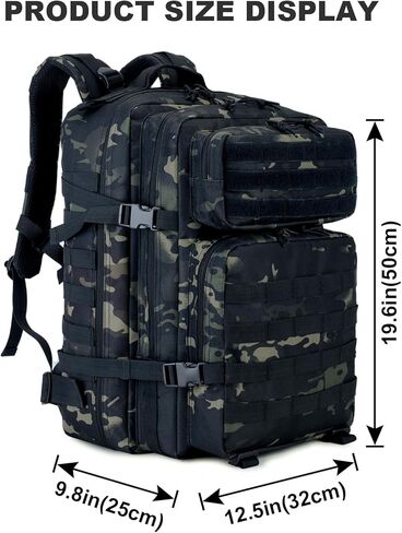 OKYUK Military Tactical Backpack, 45L Molle Army Assault Pack 3 Day Bug Out Bag Hiking Trekking Rucksack, Large Camping Rucksack for Men & Women with Molle System (Black) in Saudi Arabia