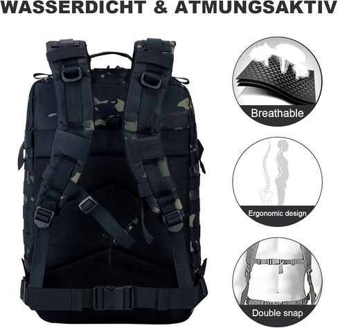 OKYUK Military Tactical Backpack, 45L Molle Army Assault Pack 3 Day Bug Out Bag Hiking Trekking Rucksack, Large Camping Rucksack for Men & Women with Molle System (Black) in Saudi Arabia