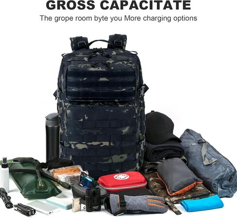 OKYUK Military Tactical Backpack, 45L Molle Army Assault Pack 3 Day Bug Out Bag Hiking Trekking Rucksack, Large Camping Rucksack for Men & Women with Molle System (Black) in Saudi Arabia
