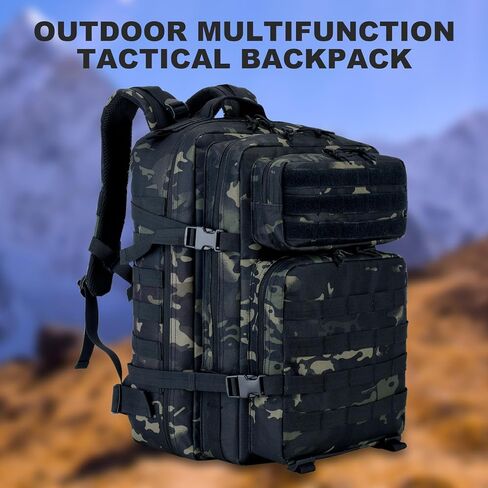 OKYUK Military Tactical Backpack, 45L Molle Army Assault Pack 3 Day Bug Out Bag Hiking Trekking Rucksack, Large Camping Rucksack for Men & Women with Molle System (Black) in Saudi Arabia