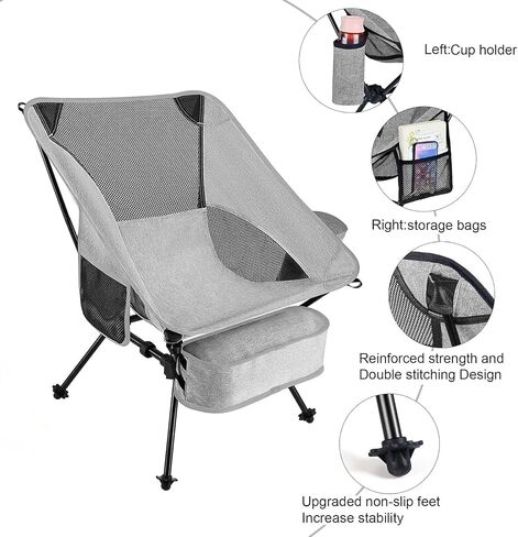 Outdoor Folding Camping Chair,Lightweight Backpacking Chairs,Ultralight Camp Chair for Camping Picnic Travel Fishing Hiking (Grey) in Saudi Arabia