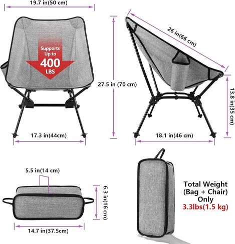 Outdoor Folding Camping Chair,Lightweight Backpacking Chairs,Ultralight Camp Chair for Camping Picnic Travel Fishing Hiking (Grey) in Saudi Arabia