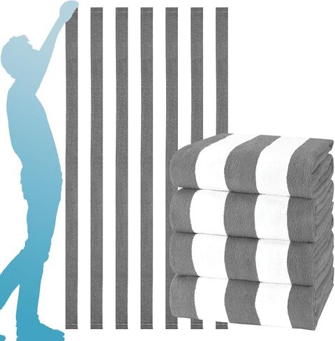 4 عبوات من مناشف الشاطئ المخططة كبيرة الحجم ورفيعة مع أربطة المناشف، مجموعة مقاس XL كبيرة جدًا وكبيرة جدًا وإكسسوارات السفر لحمام السباحة الأساسية ناعمة ماصة للسباحة، مناشف حمام كبيرة للرجال والنساء والبالغين، هدية رمادية in Kuwait