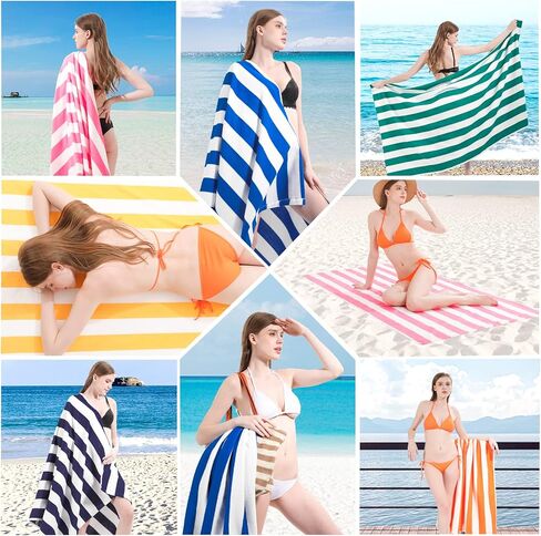 4 عبوات من مناشف الشاطئ المخططة كبيرة الحجم ورفيعة مع أربطة المناشف، مجموعة مقاس XL كبيرة جدًا وكبيرة جدًا وإكسسوارات السفر لحمام السباحة الأساسية ناعمة ماصة للسباحة، مناشف حمام كبيرة للرجال والنساء والبالغين، هدية رمادية in Kuwait