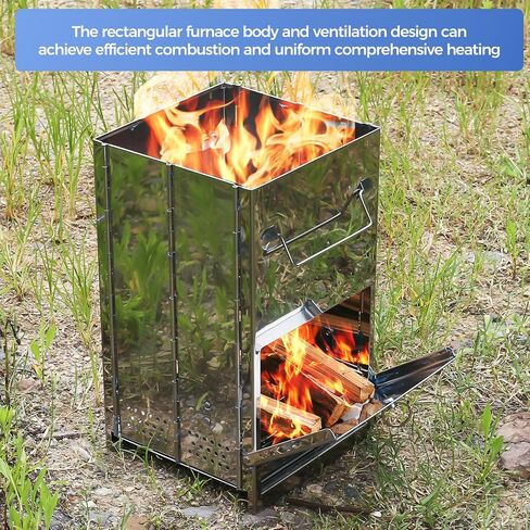 Folding Camping Stove Small Wood Burning Stove with Pot Rack and Raised Base Stainless Steel Portable Backpack Stove for Hiking Picnic Cooking Outdoor in Saudi Arabia