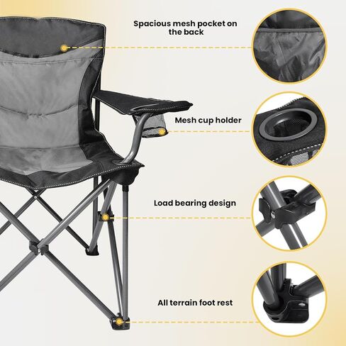 WILDROOTS Heavy Duty Folding Camping Chair,500 LBS Support with Cup Holder and Side Pocket,Padded Back Rest with Carry Bag Included,Camping,Hiking,Fishing Collapsible Chairs in Saudi Arabia
