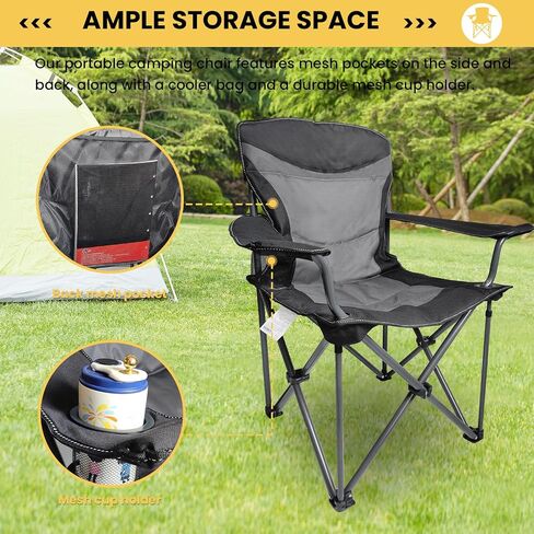 WILDROOTS Heavy Duty Folding Camping Chair,500 LBS Support with Cup Holder and Side Pocket,Padded Back Rest with Carry Bag Included,Camping,Hiking,Fishing Collapsible Chairs in Saudi Arabia