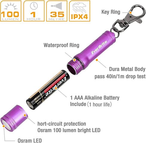 EverBrite Keychain LED Flashlight Mini Bright Key Ring Portable Pocket Torch for EDC, Party Favors, Night Reading, Camping, Power Outage, Emergency, AAA Battery Included, Blue in Kuwait
