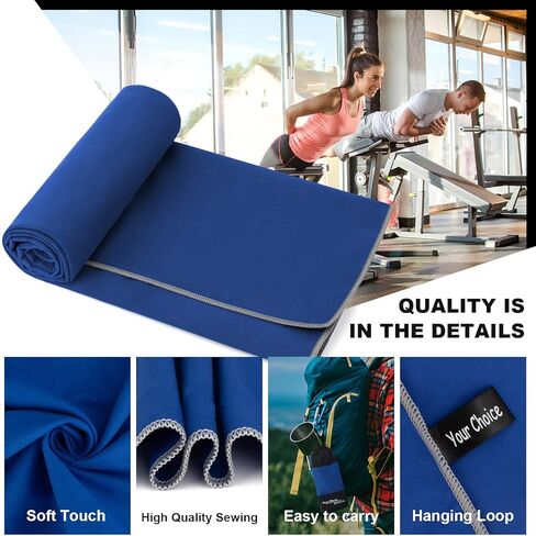Your Choice 2 Pack Microfiber Travel Towel (24x48 and 12x24 inch) Quick Dry Towel for Camping Gym Workout Hiking Backpacking Sports. Super Absorbent, Lightweight, Ultra Compact (Large/Dark Blue) in Kuwait