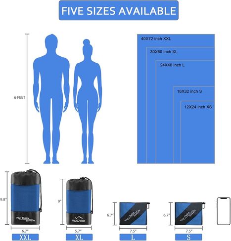 Your Choice 2 Pack Microfiber Travel Towel (24x48 and 12x24 inch) Quick Dry Towel for Camping Gym Workout Hiking Backpacking Sports. Super Absorbent, Lightweight, Ultra Compact (Large/Dark Blue) in Kuwait