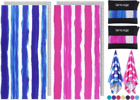 2 Pack Microfiber Oversized Beach Towel Lightweight Thin Sandproof Compact Quick Dry Clearance Towels Extra Large Sand Free Pool Travel Beach Essentials Accessories Women Men Adult Gift Pink Stripe in Saudi Arabia