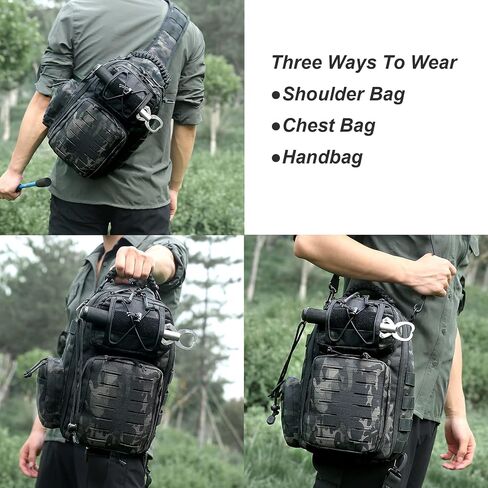 HRTACPAG 17L Waterproof Crossbody Bag Men Tactical Compact Sling Backpack with Braided Strap Handle EDC Molle Shoulder Bags (Black) in Saudi Arabia