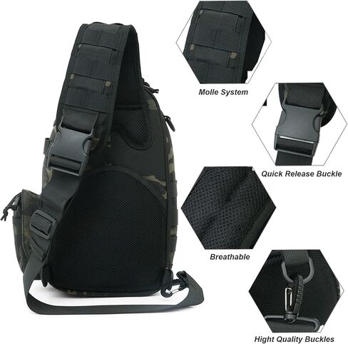 HRTACPAG 17L Waterproof Crossbody Bag Men Tactical Compact Sling Backpack with Braided Strap Handle EDC Molle Shoulder Bags (Black) in Saudi Arabia