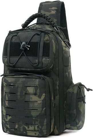 HRTACPAG 17L Waterproof Crossbody Bag Men Tactical Compact Sling Backpack with Braided Strap Handle EDC Molle Shoulder Bags (Black) in Saudi Arabia