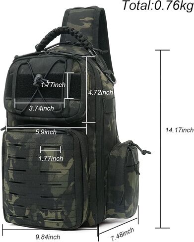 HRTACPAG 17L Waterproof Crossbody Bag Men Tactical Compact Sling Backpack with Braided Strap Handle EDC Molle Shoulder Bags (Black) in Saudi Arabia