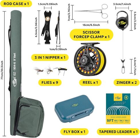 مجموعة أدوات كومبو لصيد الأسماك SF 6WT 9FT مكونة من 4 قطع شبه لامعة من اليشم الأخضر اللامع 24T من ألياف الكربون لسمك السلمون المرقط مع بكرة، علبة قضيب الطيران للسفر، صندوق الطيران، الذباب، قائد مدبب، أدوات ربط العقدة in Kuwait