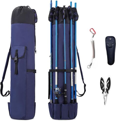 Fishing Rod Bag Storage Bags, Water-resistant Fishing Pole Case Portable Fishing Rod Carrier Case Foldable Fishing Organizer (Blue) in Saudi Arabia