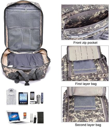 LIMHOO Tactical Military Backpack, Bug Out Bag 45L Large Capacity, 3 Day Assault Army Rucksack with USA Flag Patch (Acu Camo) in Saudi Arabia