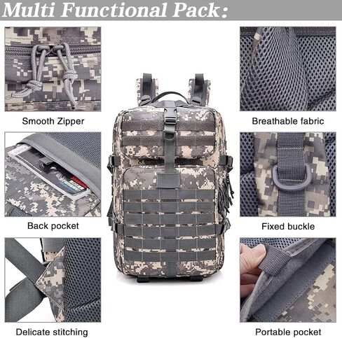 LIMHOO Tactical Military Backpack, Bug Out Bag 45L Large Capacity, 3 Day Assault Army Rucksack with USA Flag Patch (Acu Camo) in Saudi Arabia