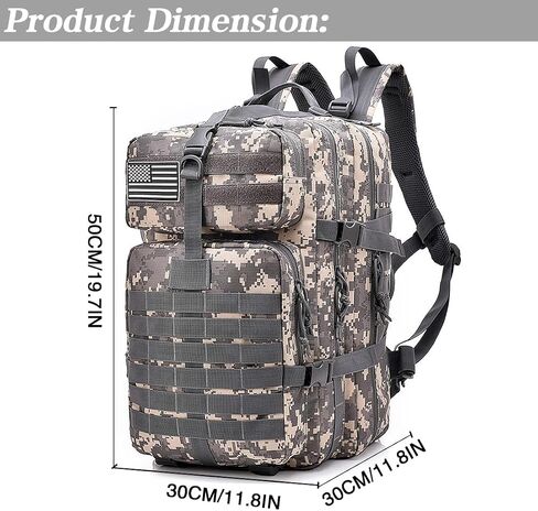 LIMHOO Tactical Military Backpack, Bug Out Bag 45L Large Capacity, 3 Day Assault Army Rucksack with USA Flag Patch (Acu Camo) in Saudi Arabia