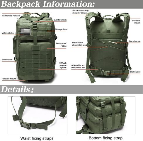 LIMHOO Tactical Military Backpack, Bug Out Bag 45L Large Capacity, 3 Day Assault Army Rucksack with USA Flag Patch (Acu Camo) in Saudi Arabia