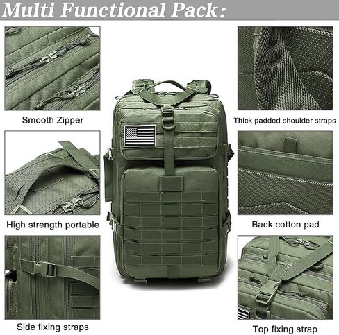 LIMHOO Tactical Military Backpack, Bug Out Bag 45L Large Capacity, 3 Day Assault Army Rucksack with USA Flag Patch (Acu Camo) in Saudi Arabia