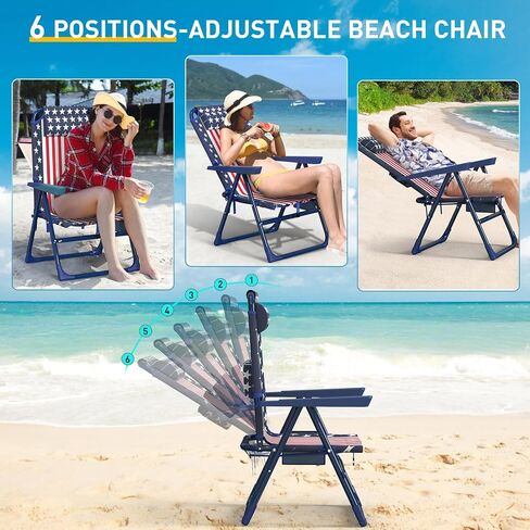 Suteck Backpack Beach Chair, 6-Positions Beach Chairs for Adults with Cooler Bag, Reclining Beach Chair with Cup Holder Folding Camping Chair for Sand Outdoor in Saudi Arabia