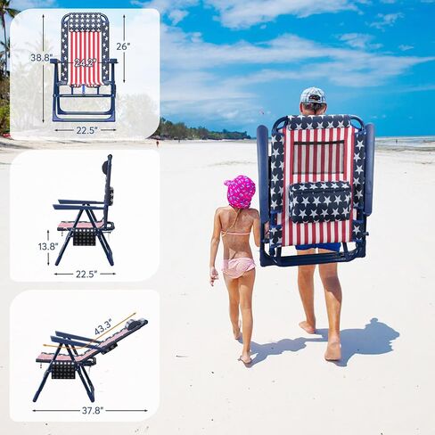 Suteck Backpack Beach Chair, 6-Positions Beach Chairs for Adults with Cooler Bag, Reclining Beach Chair with Cup Holder Folding Camping Chair for Sand Outdoor in Saudi Arabia