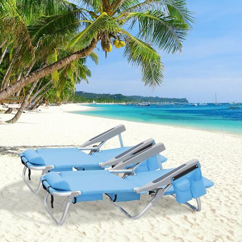 MoNiBloom Low Profile Seat Lightweight Portable Folding Beach Chair with Cup Holder Cooler Bag Heavy-Duty Outdoor Lawn Concert Travel Picnic Hiking Camping Sand Chair for Adults (Blue Stripes, 2-Pack) in Saudi Arabia