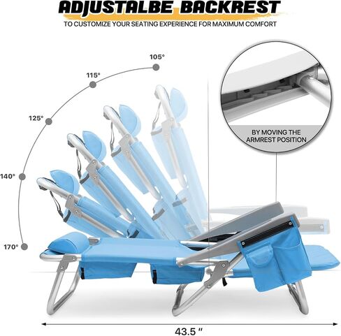 MoNiBloom Low Profile Seat Lightweight Portable Folding Beach Chair with Cup Holder Cooler Bag Heavy-Duty Outdoor Lawn Concert Travel Picnic Hiking Camping Sand Chair for Adults (Blue Stripes, 2-Pack) in Saudi Arabia
