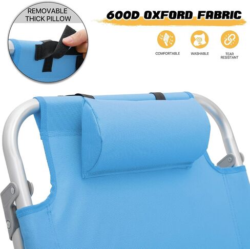 MoNiBloom Low Profile Seat Lightweight Portable Folding Beach Chair with Cup Holder Cooler Bag Heavy-Duty Outdoor Lawn Concert Travel Picnic Hiking Camping Sand Chair for Adults (Blue Stripes, 2-Pack) in Saudi Arabia