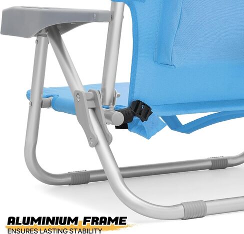 MoNiBloom Low Profile Seat Lightweight Portable Folding Beach Chair with Cup Holder Cooler Bag Heavy-Duty Outdoor Lawn Concert Travel Picnic Hiking Camping Sand Chair for Adults (Blue Stripes, 2-Pack) in Saudi Arabia