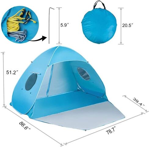 Extra Large Beach Tent Sun Shade Shelter Pop Up Instant Portable Outdoors 3-4 Person Beach Cabana Sets Up in Seconds, Blue, 78.7" L X 47.2" W X 51.2" H in Saudi Arabia