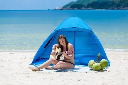 Extra Large Beach Tent Sun Shade Shelter Pop Up Instant Portable Outdoors 3-4 Person Beach Cabana Sets Up in Seconds, Blue, 78.7" L X 47.2" W X 51.2" H in Saudi Arabia