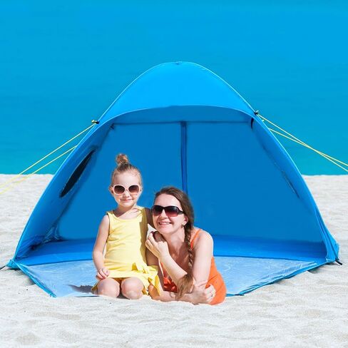 Extra Large Beach Tent Sun Shade Shelter Pop Up Instant Portable Outdoors 3-4 Person Beach Cabana Sets Up in Seconds, Blue, 78.7" L X 47.2" W X 51.2" H in Saudi Arabia