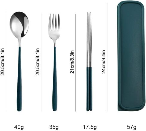 مجموعة أدوات مائدة من الفولاذ المقاوم للصدأ، ملعقة قابلة لإعادة الاستخدام، شوكة، أدوات مائدة محمولة، أدوات مائدة على الطراز الكوري، شوكة ملعقة، مع حقيبة للتخييم، نزهة، غداء المكتب، فضي أخضر داكن in Kuwait