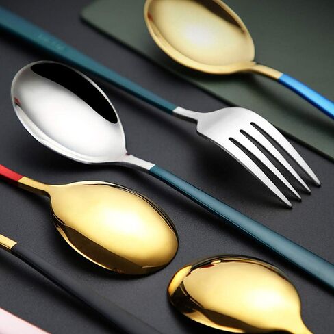 مجموعة أدوات مائدة من الفولاذ المقاوم للصدأ، ملعقة قابلة لإعادة الاستخدام، شوكة، أدوات مائدة محمولة، أدوات مائدة على الطراز الكوري، شوكة ملعقة، مع حقيبة للتخييم، نزهة، غداء المكتب، فضي أخضر داكن in Kuwait