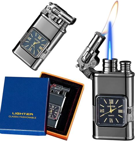 Torch Lighter, Fashion Magic Dual Flame Jet Lighter, Windproof Adjustable Jet Flame and Soft Flame, Refillable Butane Torch Lighter for Outdoor Indoor Men Women (Without Butane)-Black1 in Saudi Arabia